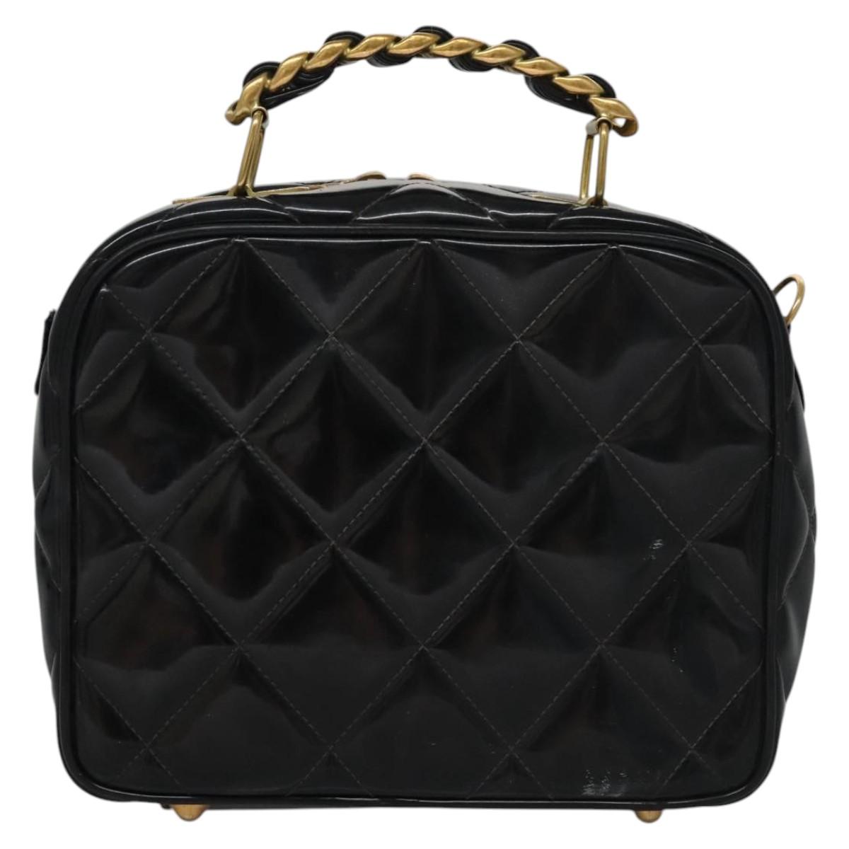 CHANEL Matelasse Hand Bag Patent leather Black Gold CC bs21938