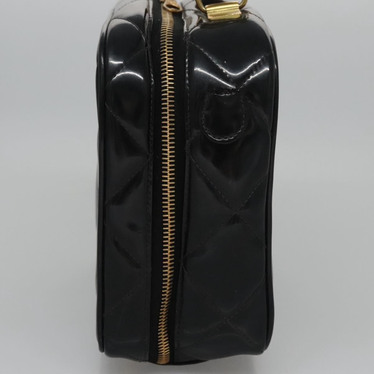 CHANEL Matelasse Hand Bag Patent leather Black Gold CC bs21938