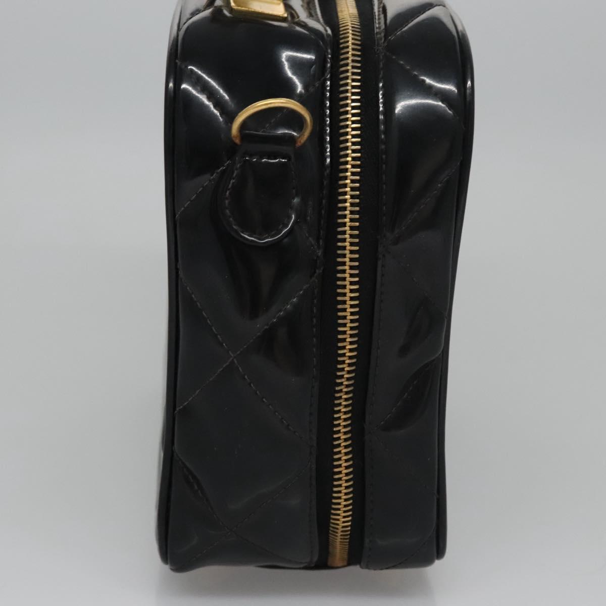 CHANEL Matelasse Hand Bag Patent leather Black Gold CC bs21938