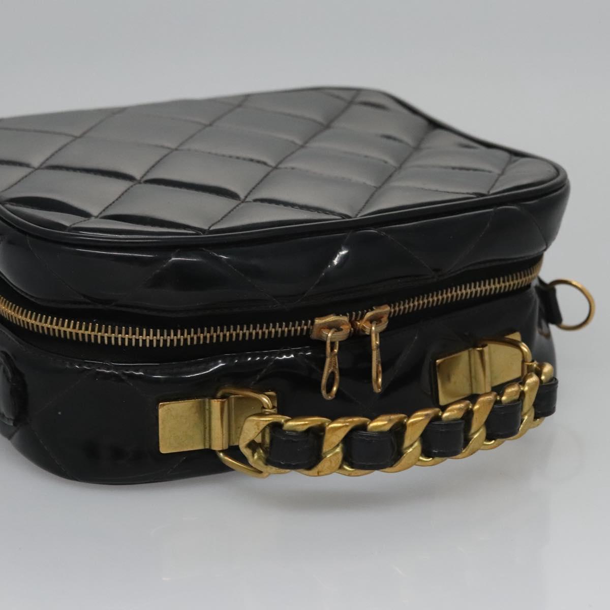 CHANEL Matelasse Hand Bag Patent leather Black Gold CC bs21938