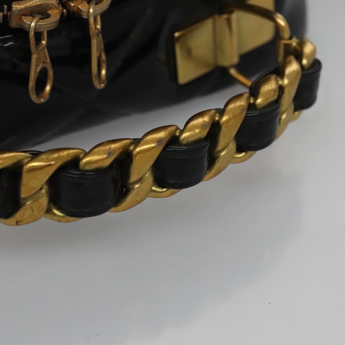 CHANEL Matelasse Hand Bag Patent leather Black Gold CC bs21938