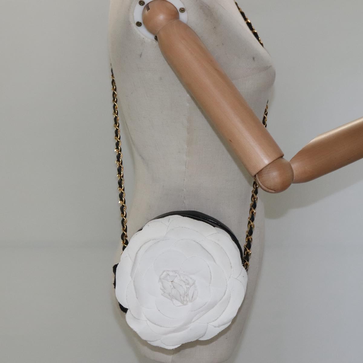 CHANEL Camelia Matelasse Chain Bag Enamel Black White gold CC bs22091