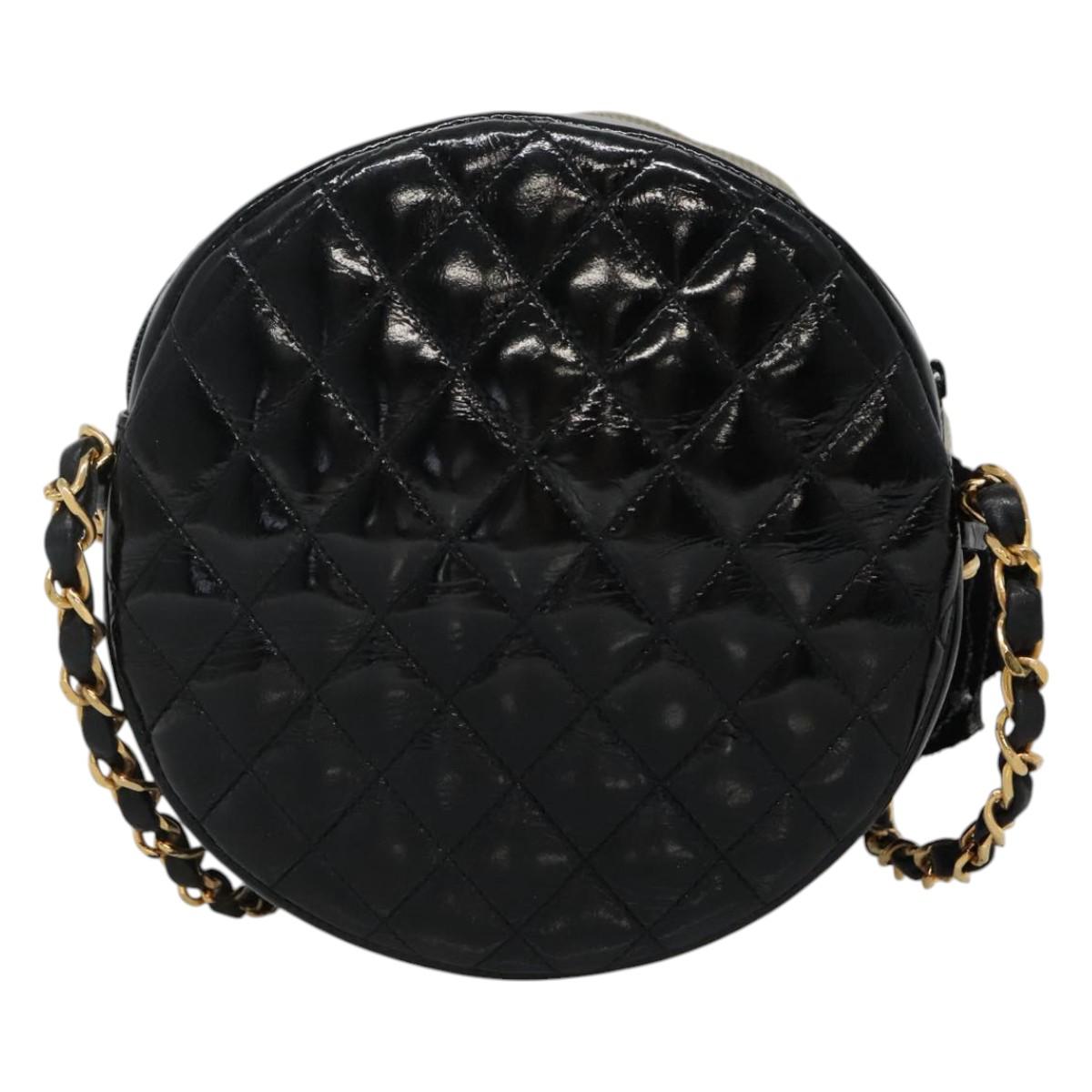 CHANEL Camelia Matelasse Chain Bag Enamel Black White gold CC bs22091