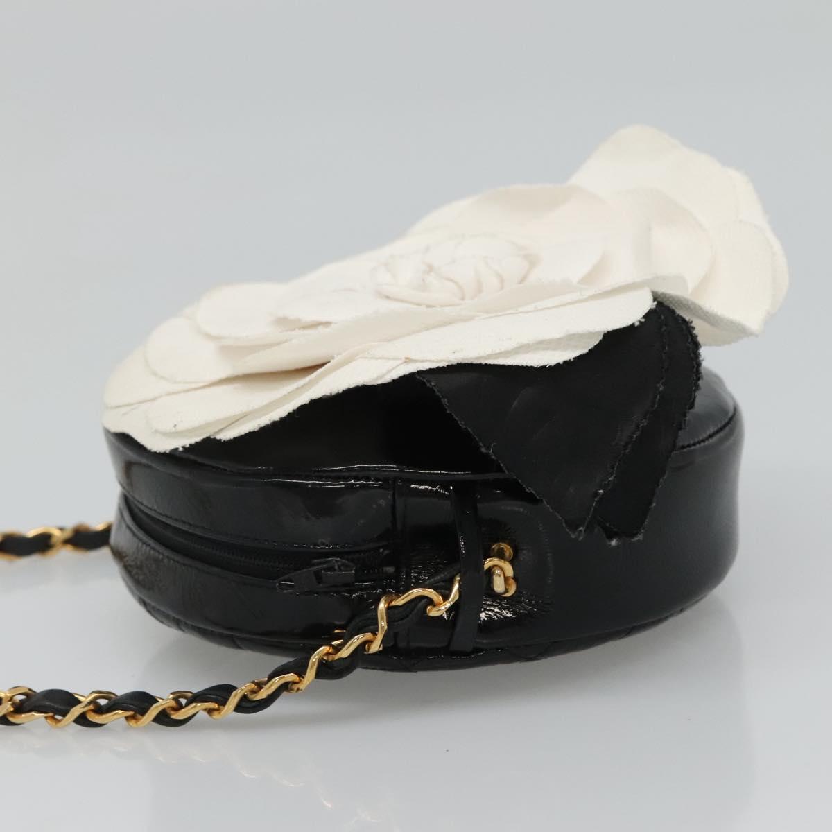 CHANEL Camelia Matelasse Chain Bag Enamel Black White gold CC bs22091
