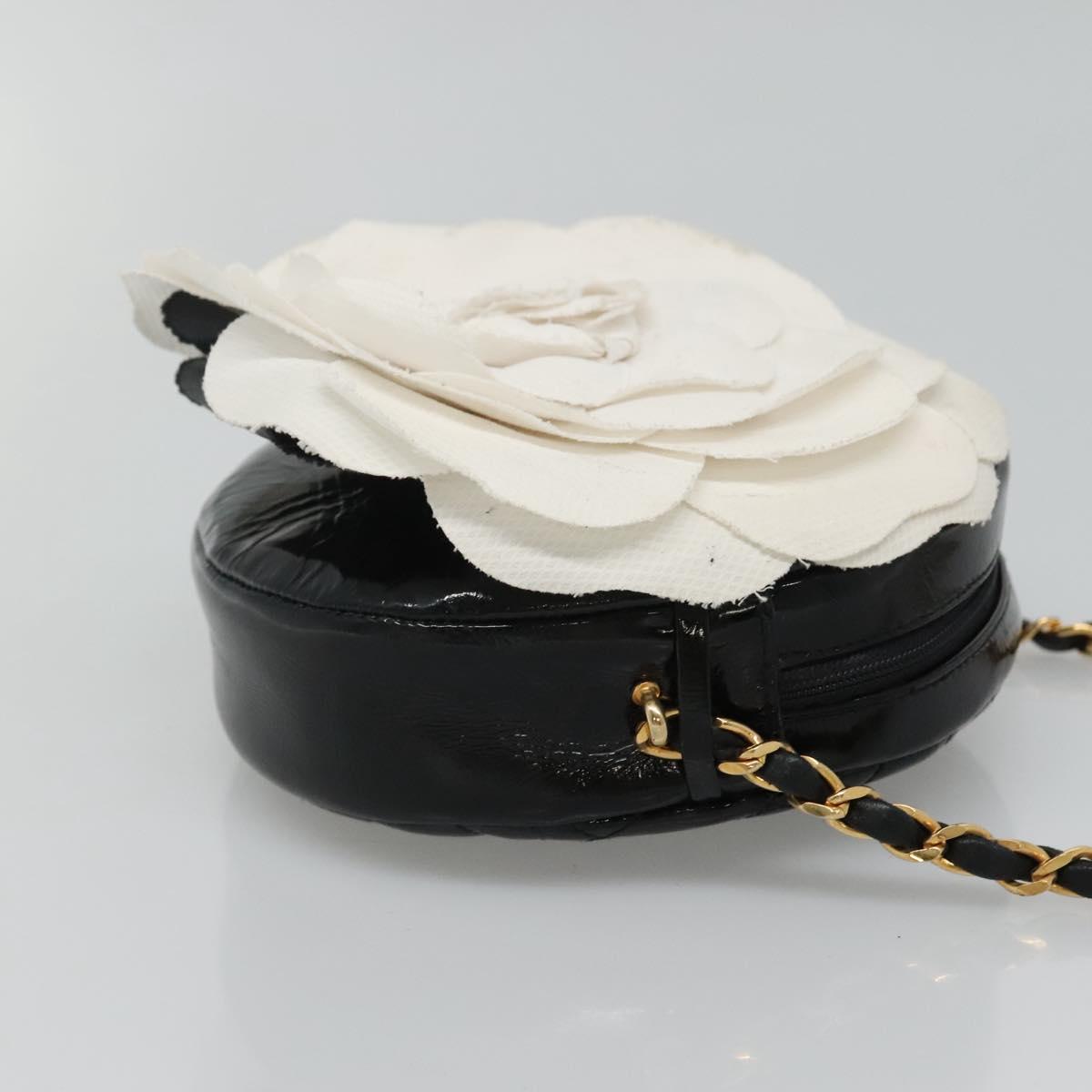 CHANEL Camelia Matelasse Chain Bag Enamel Black White gold CC bs22091