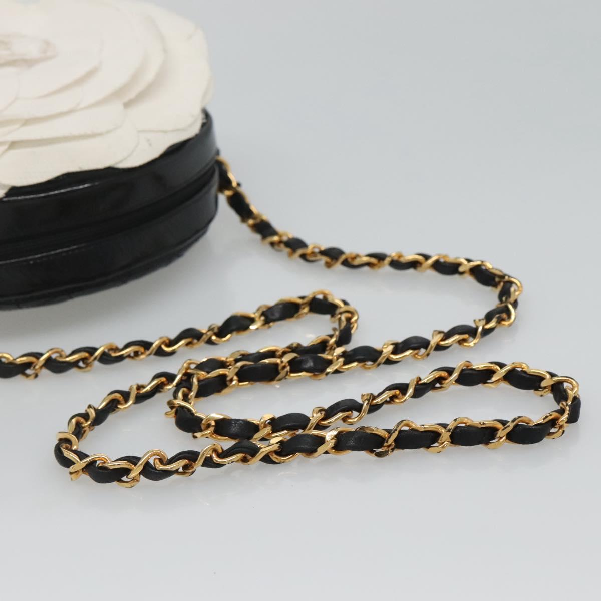 CHANEL Camelia Matelasse Chain Bag Enamel Black White gold CC bs22091