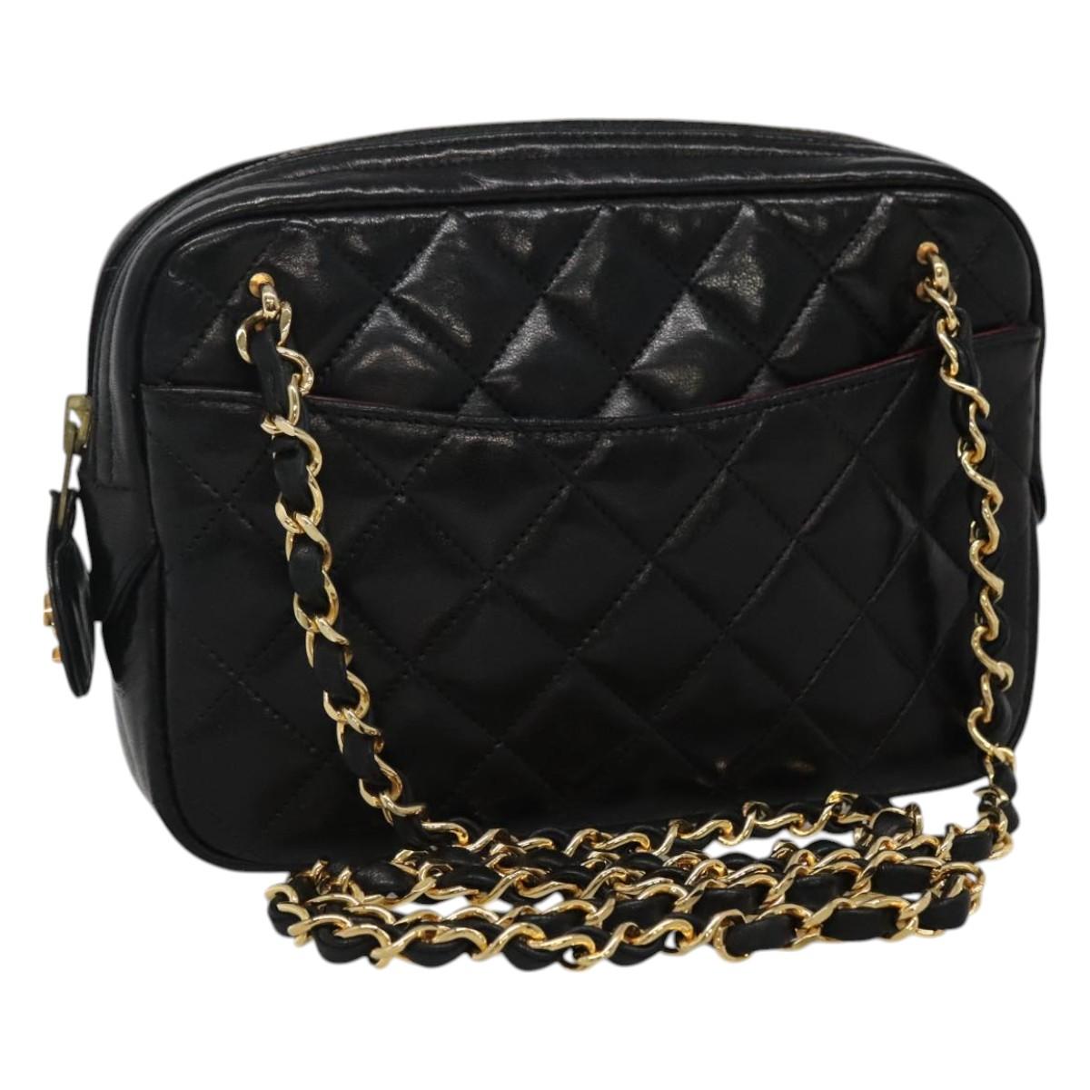 CHANEL Matelasse Chain Shoulder Bag Lamb Skin Black Gold CC bs22211