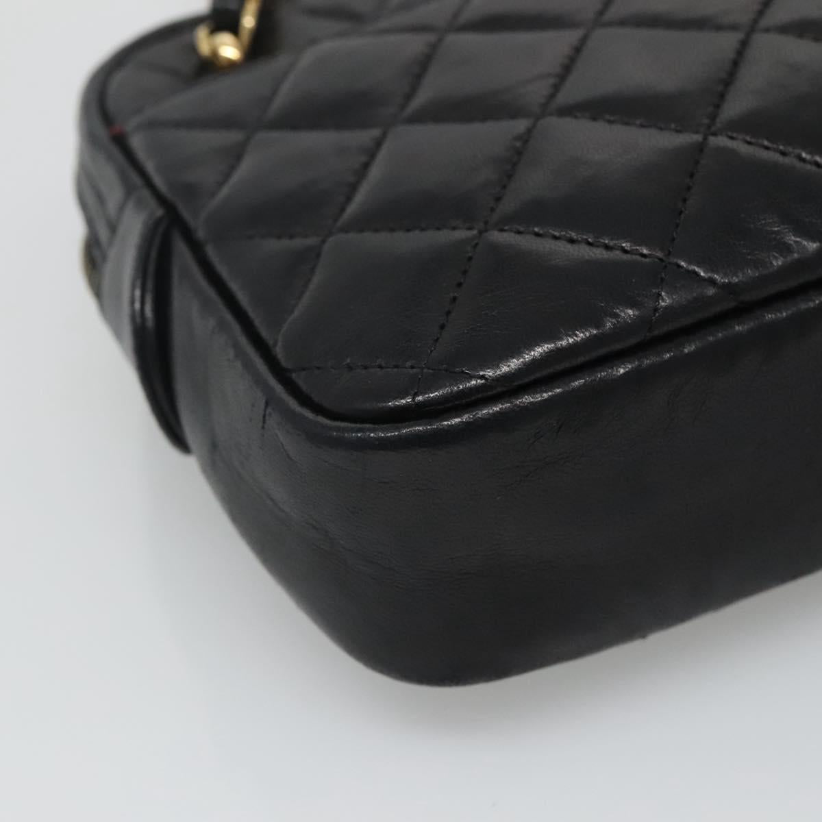 CHANEL Matelasse Chain Shoulder Bag Lamb Skin Black Gold CC bs22211