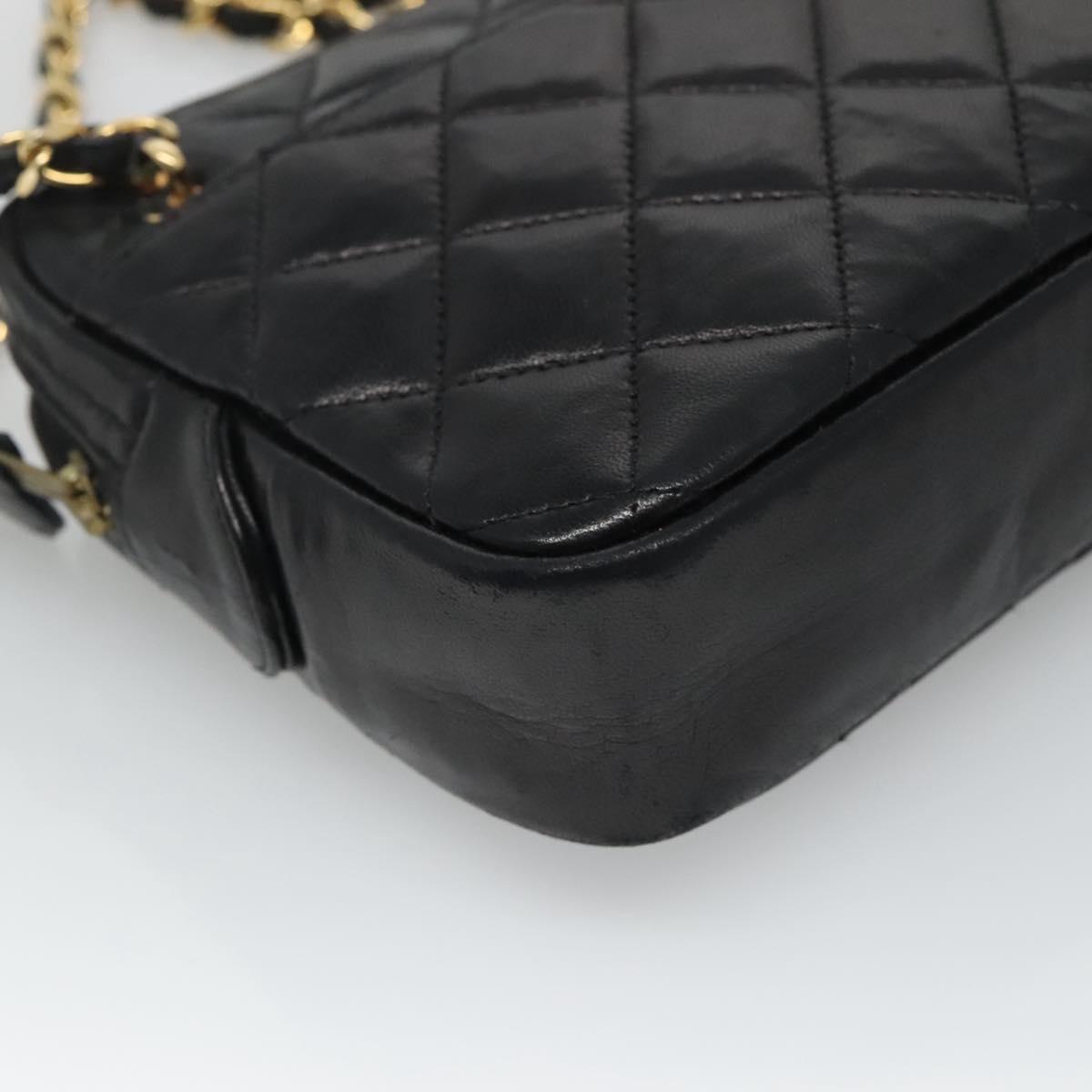 CHANEL Matelasse Chain Shoulder Bag Lamb Skin Black Gold CC bs22211