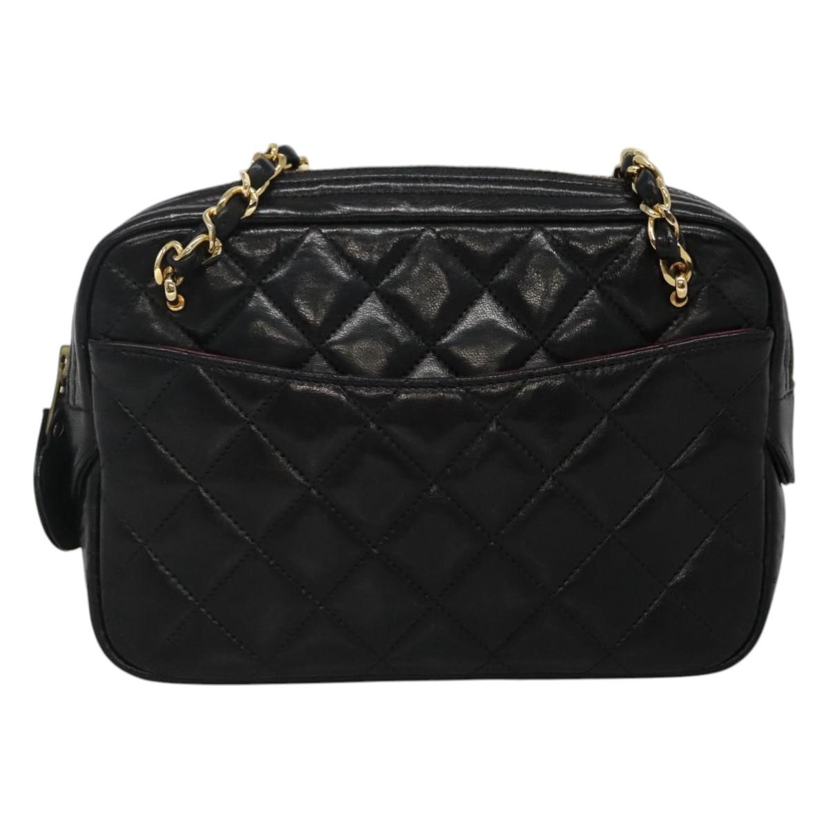CHANEL Matelasse Chain Shoulder Bag Lamb Skin Black Gold CC bs22211