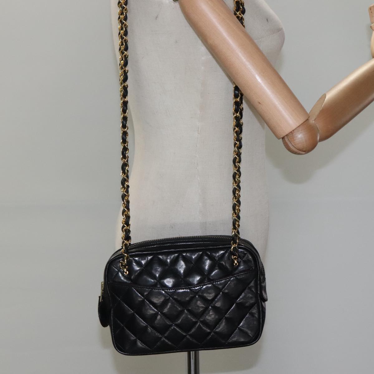 CHANEL Matelasse Chain Shoulder Bag Lamb Skin Black Gold CC bs22211