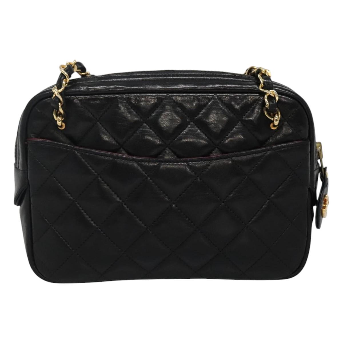 CHANEL Matelasse Chain Shoulder Bag Lamb Skin Black Gold CC bs22211