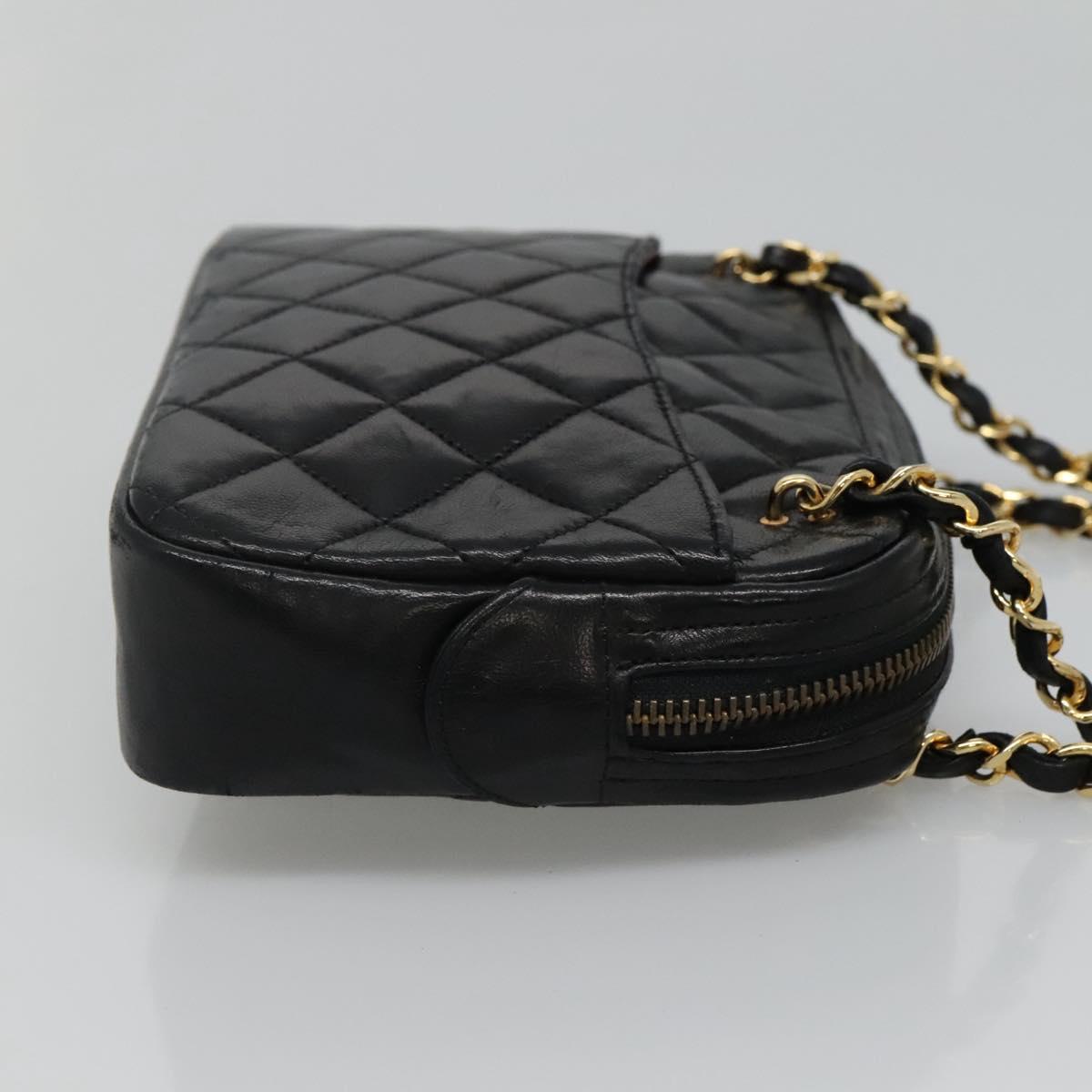 CHANEL Matelasse Chain Shoulder Bag Lamb Skin Black Gold CC bs22211