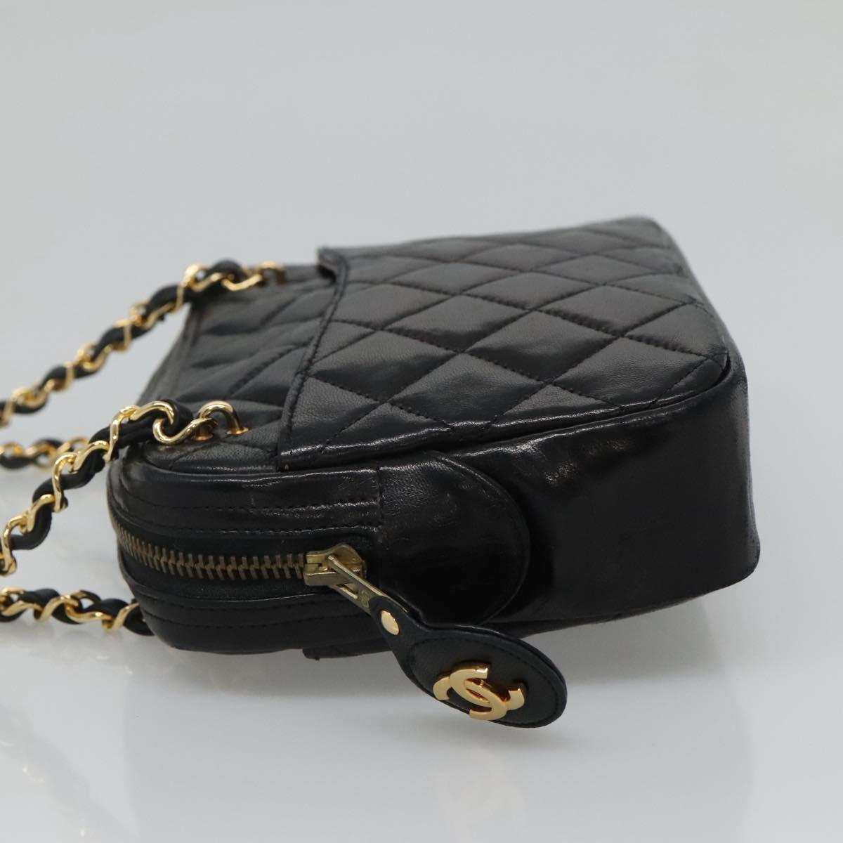 CHANEL Matelasse Chain Shoulder Bag Lamb Skin Black Gold CC bs22211