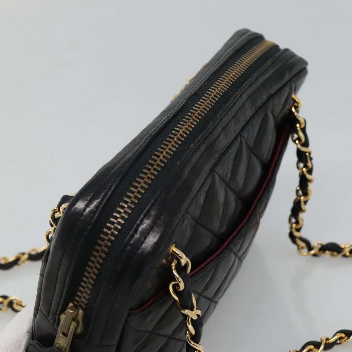 CHANEL Matelasse Chain Shoulder Bag Lamb Skin Black Gold CC bs22211