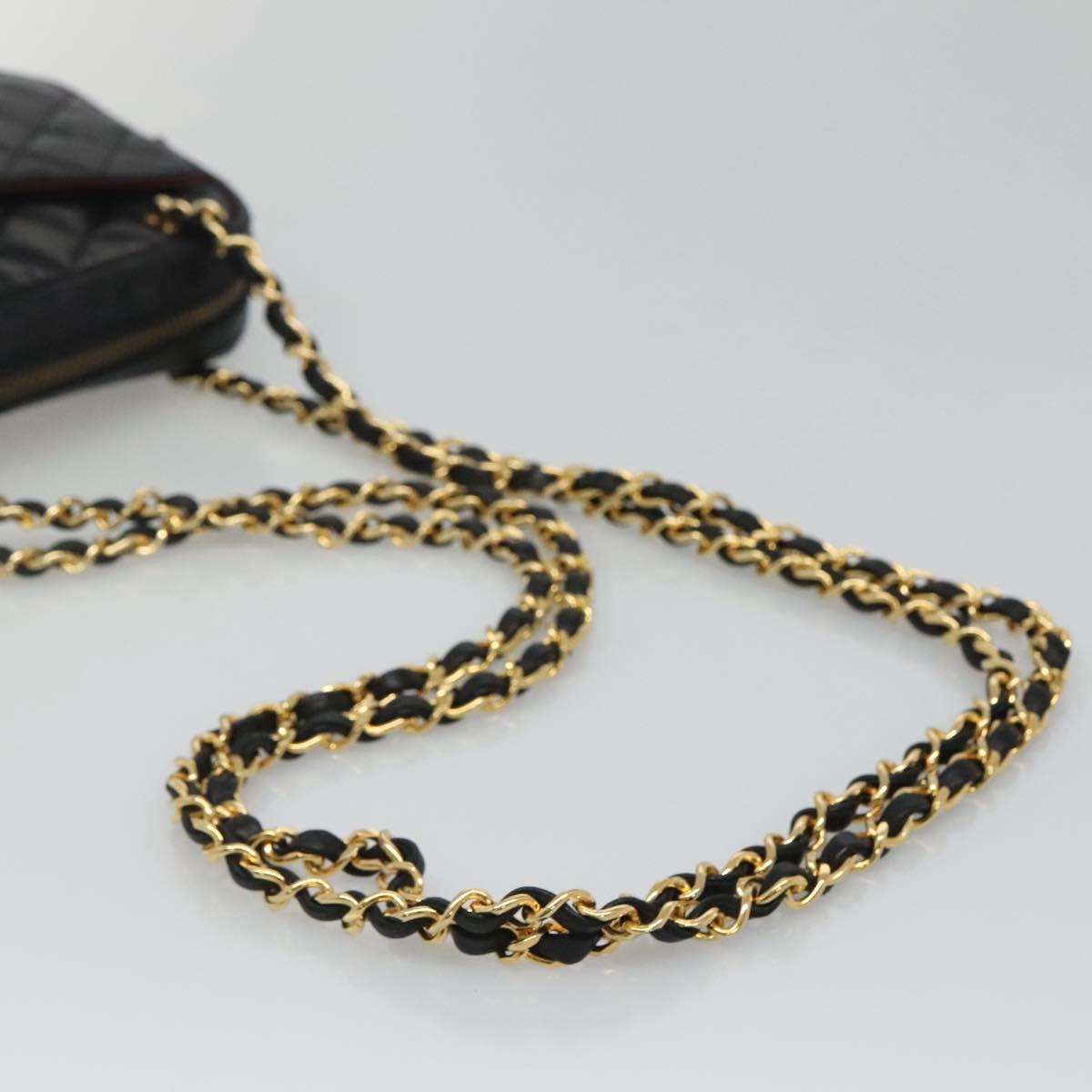 CHANEL Matelasse Chain Shoulder Bag Lamb Skin Black Gold CC bs22211