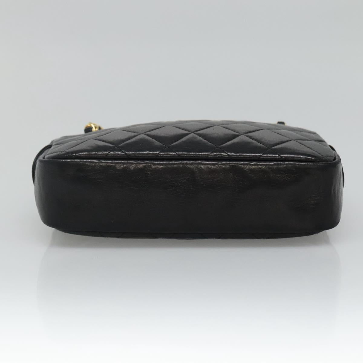 CHANEL Matelasse Chain Shoulder Bag Lamb Skin Black Gold CC bs22211