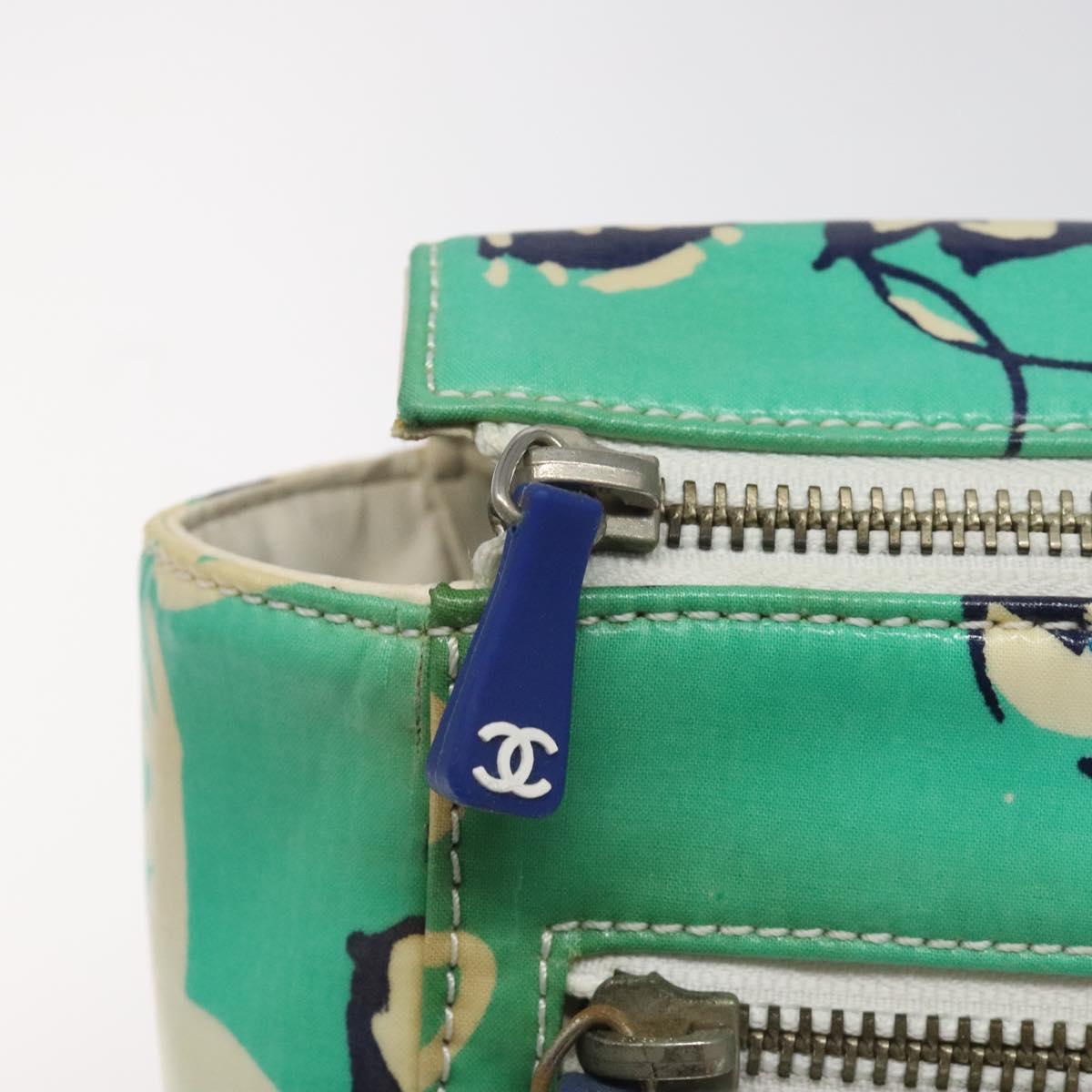 CHANEL Clutch Bag Coated Canvas Green Blue Silver CC bs22217
