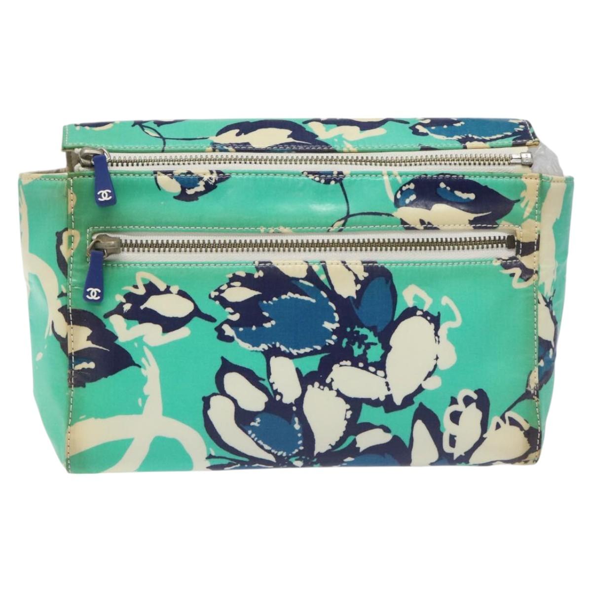 CHANEL Clutch Bag Coated Canvas Green Blue Silver CC bs22217