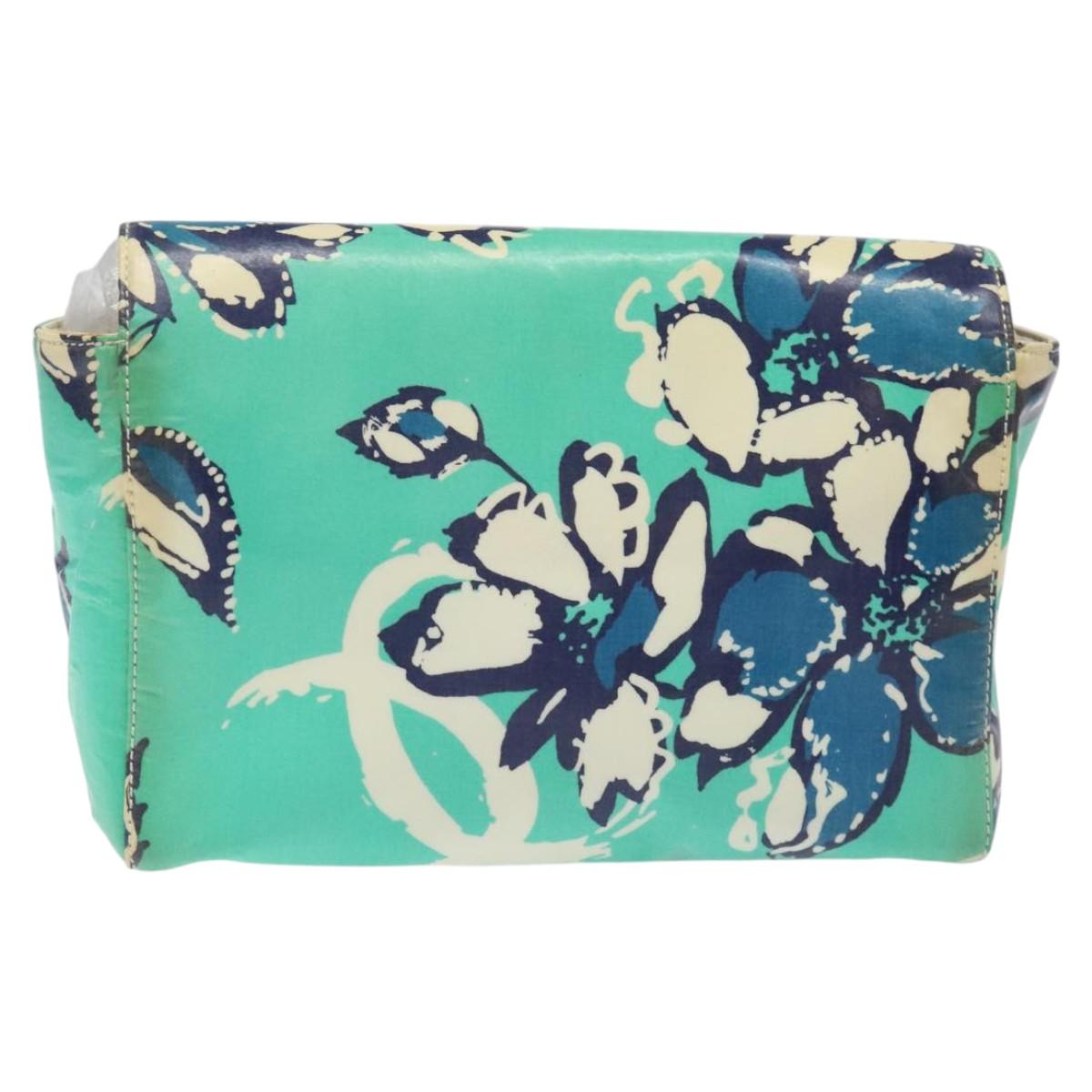 CHANEL Clutch Bag Coated Canvas Green Blue Silver CC bs22217