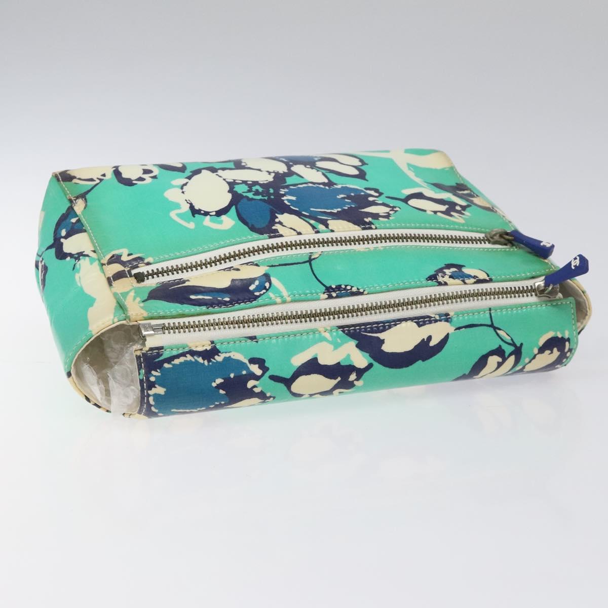 CHANEL Clutch Bag Coated Canvas Green Blue Silver CC bs22217