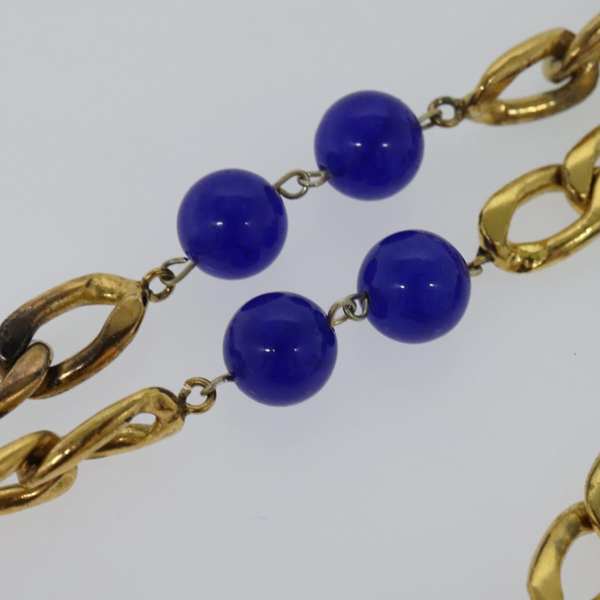 CHANEL Pendant Necklace Metal Blue Gold CC bs22252
