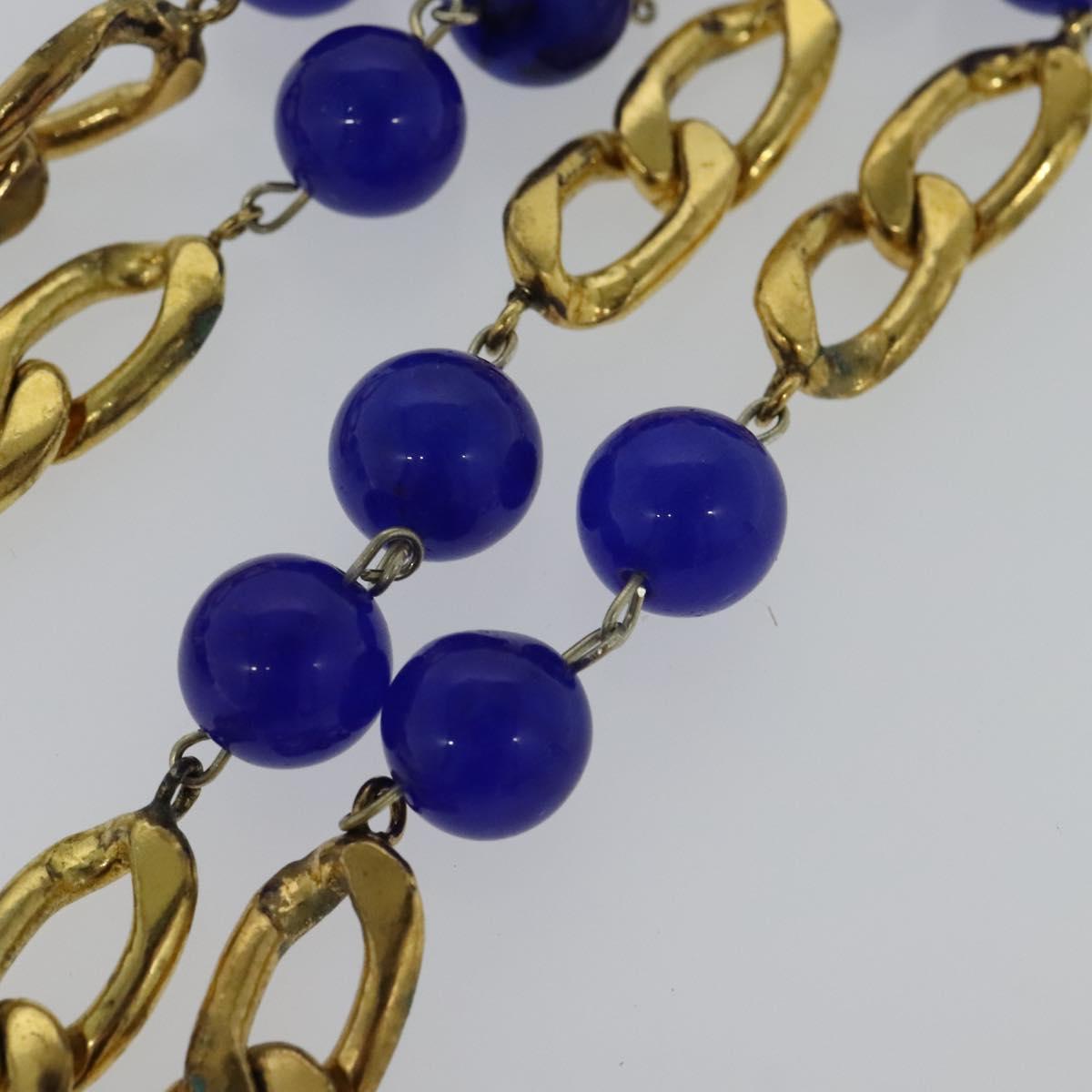 CHANEL Pendant Necklace Metal Blue Gold CC bs22252