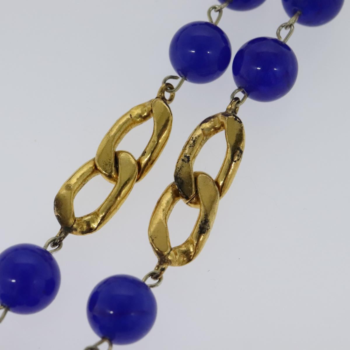 CHANEL Pendant Necklace Metal Blue Gold CC bs22252