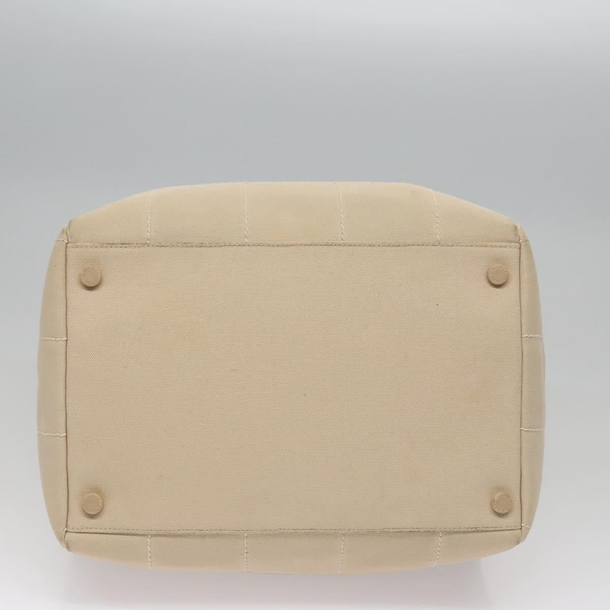 CHANEL Choco Bar Hand Bag Canvas Beige Silver CC bs22254