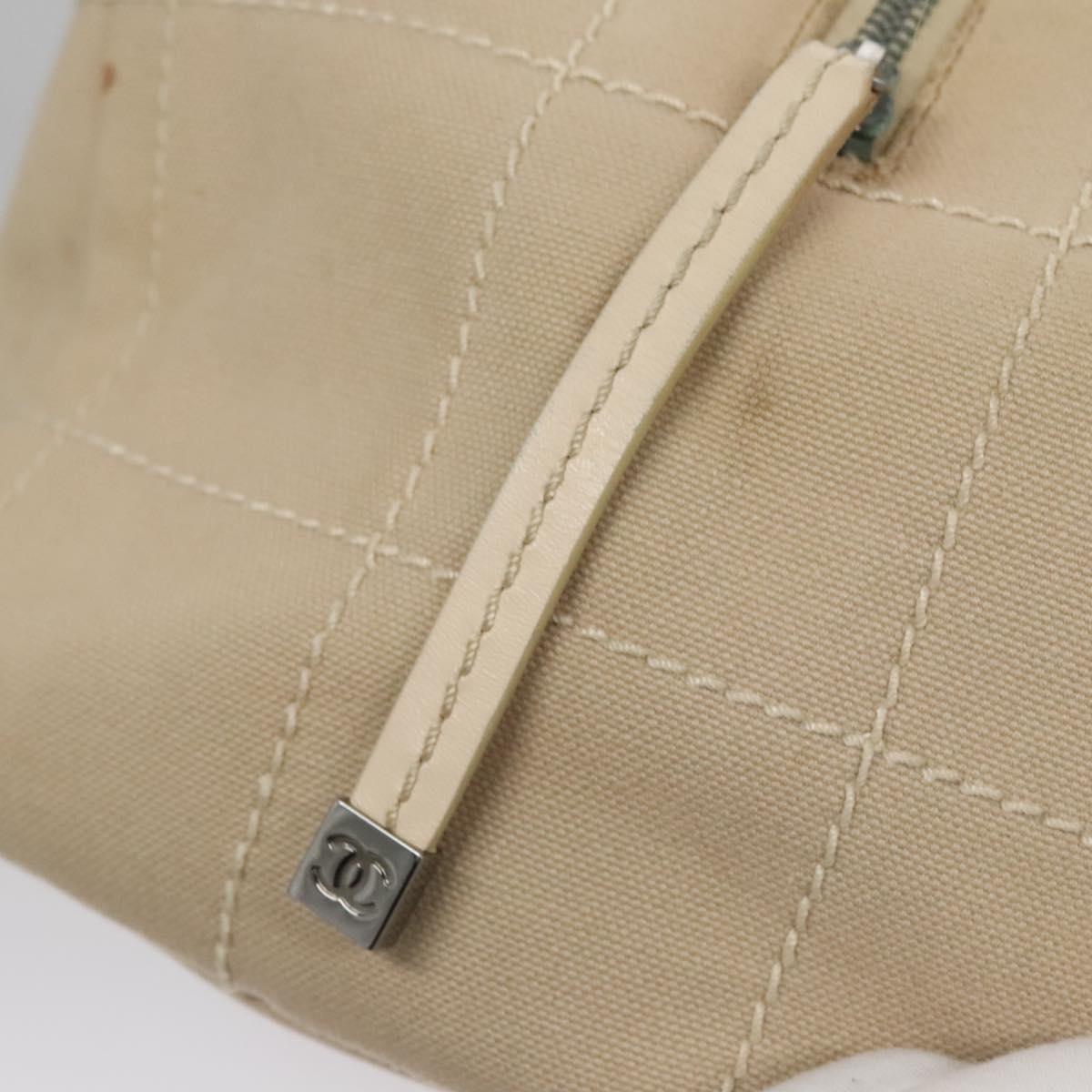 CHANEL Choco Bar Hand Bag Canvas Beige Silver CC bs22254