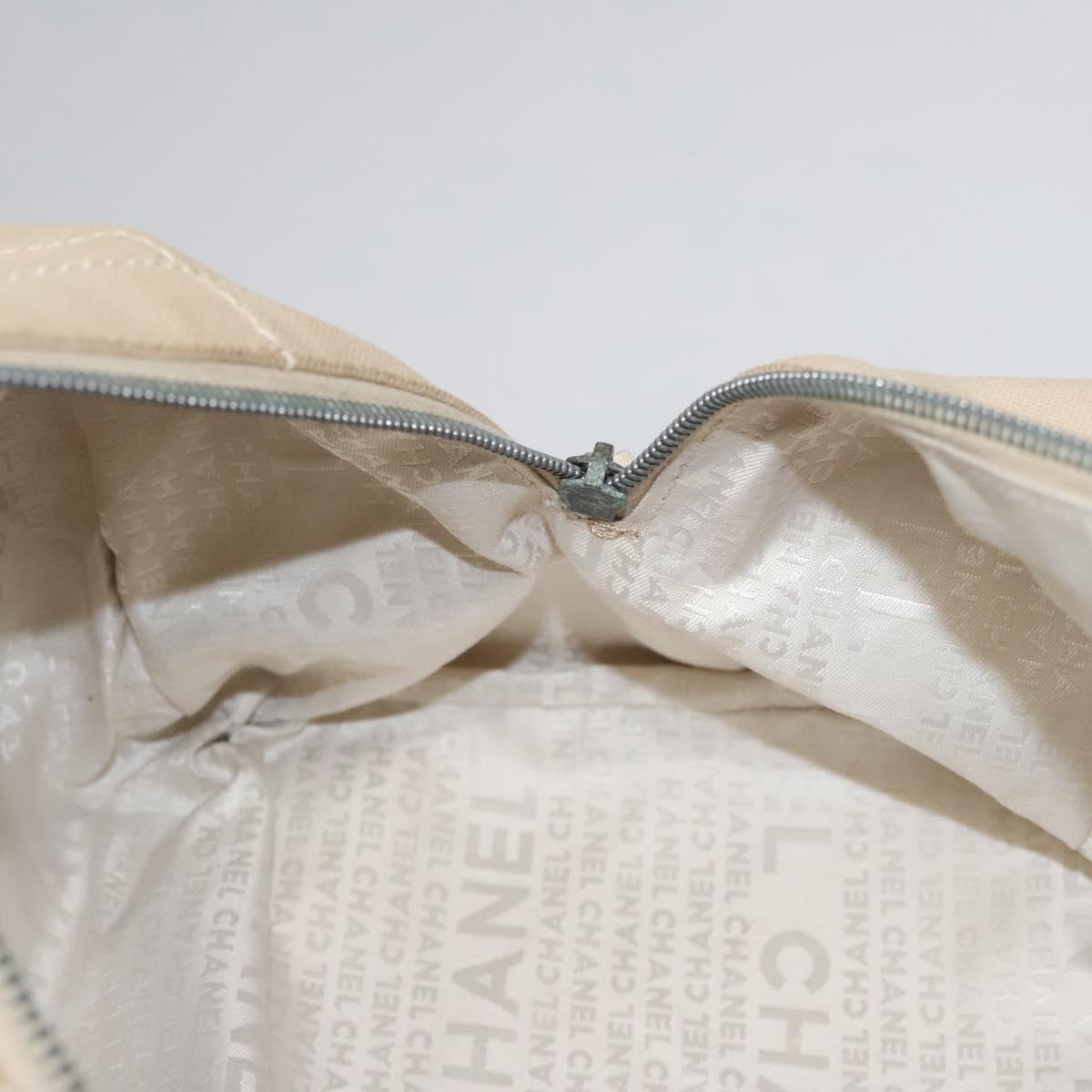 CHANEL Choco Bar Hand Bag Canvas Beige Silver CC bs22254