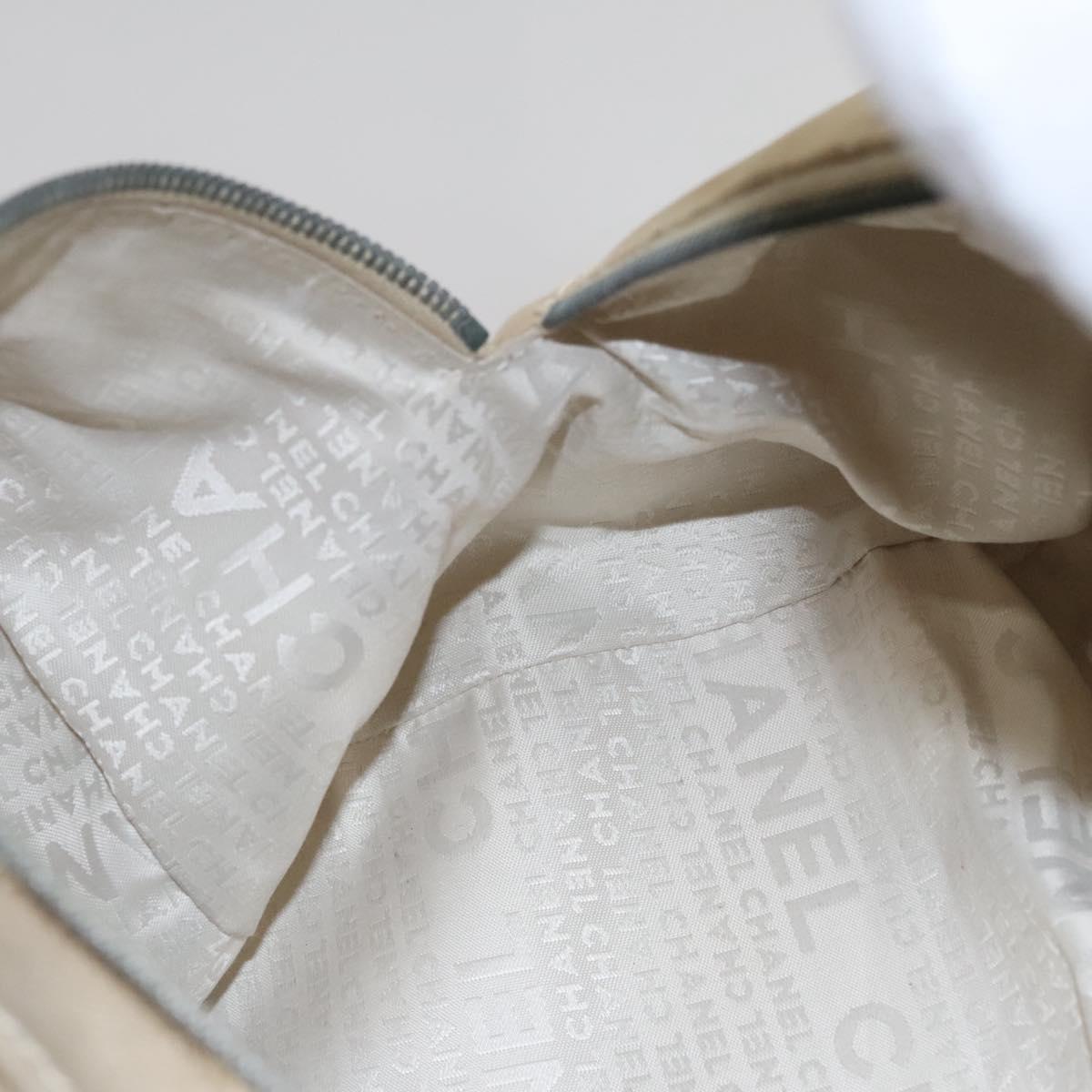 CHANEL Choco Bar Hand Bag Canvas Beige Silver CC bs22254