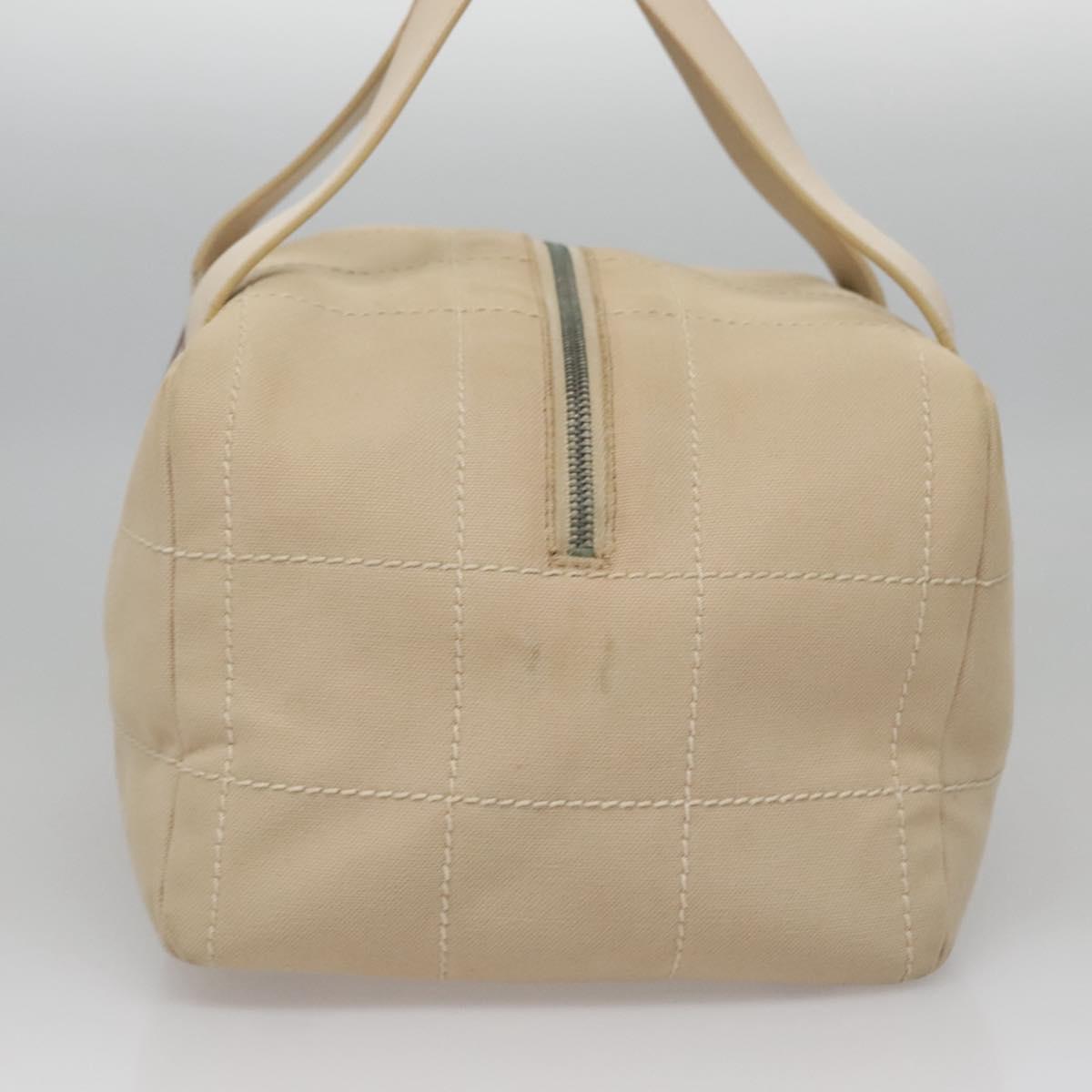 CHANEL Choco Bar Hand Bag Canvas Beige Silver CC bs22254