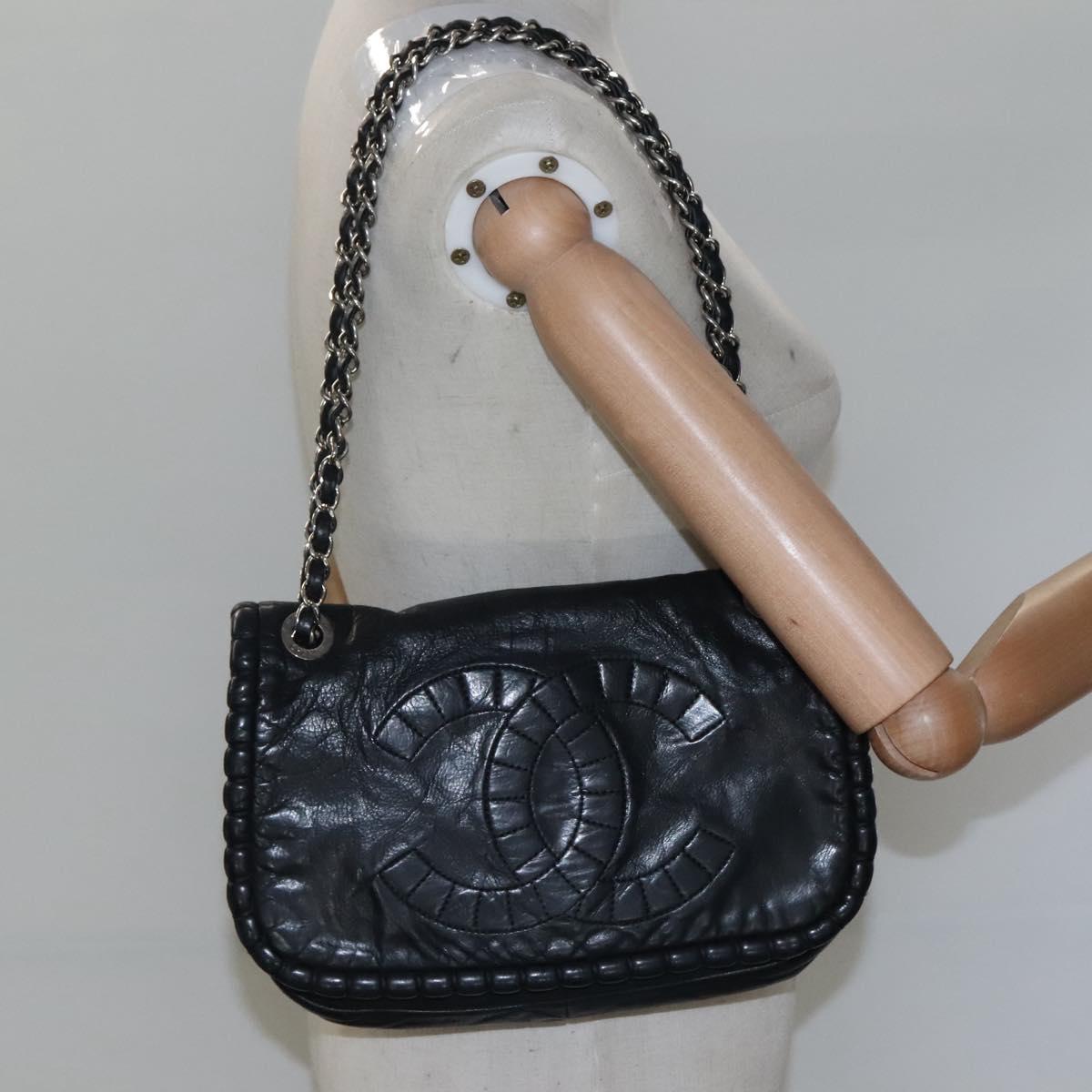 CHANEL COCO Mark Chain Hand Bag Leather Black Gold CC bs22259