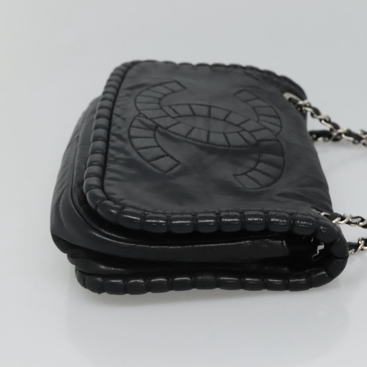 CHANEL COCO Mark Chain Hand Bag Leather Black Gold CC bs22259