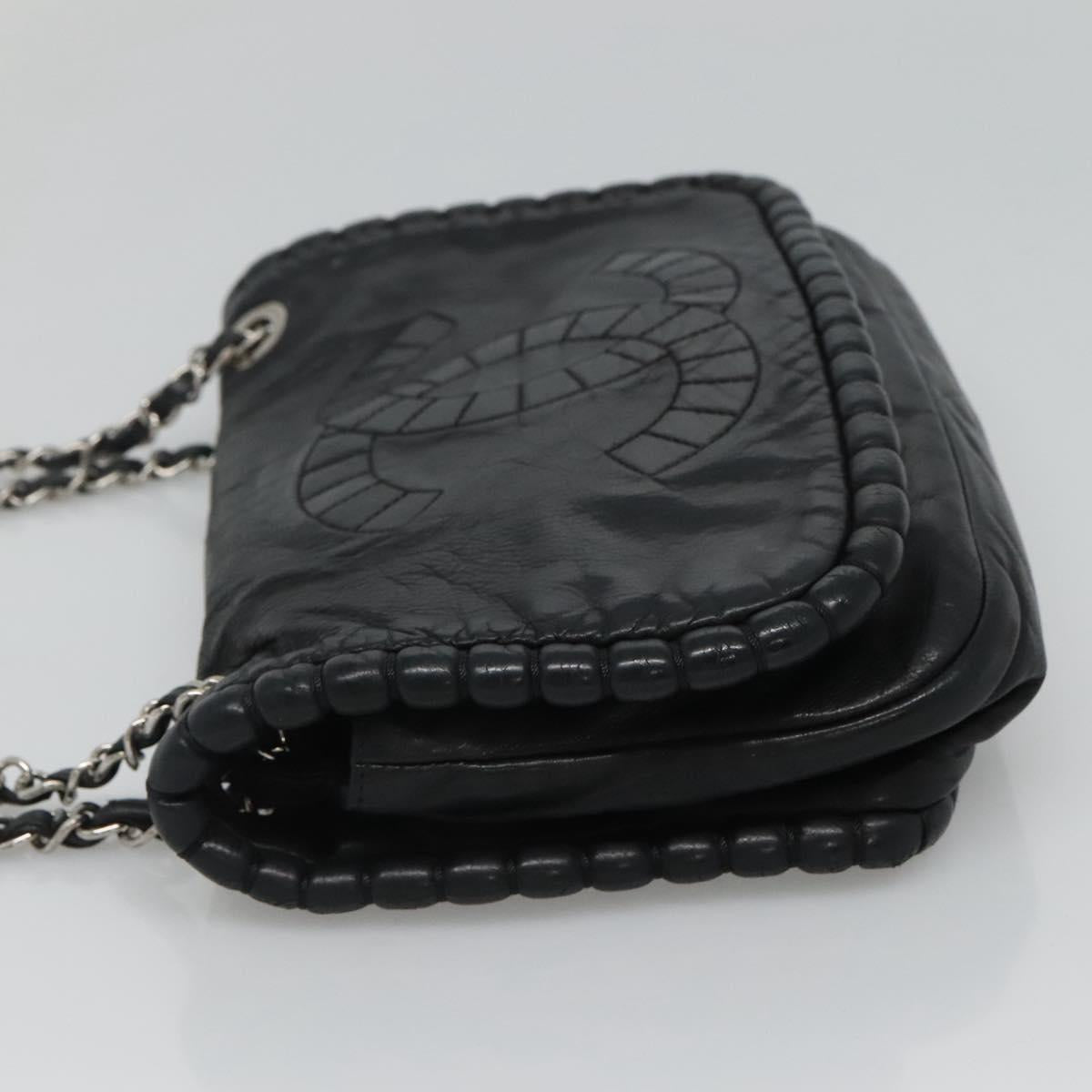 CHANEL COCO Mark Chain Hand Bag Leather Black Gold CC bs22259