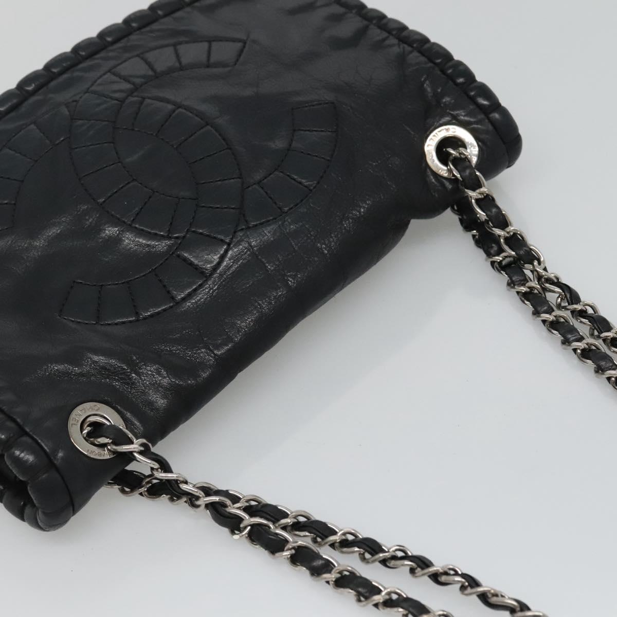 CHANEL COCO Mark Chain Hand Bag Leather Black Gold CC bs22259
