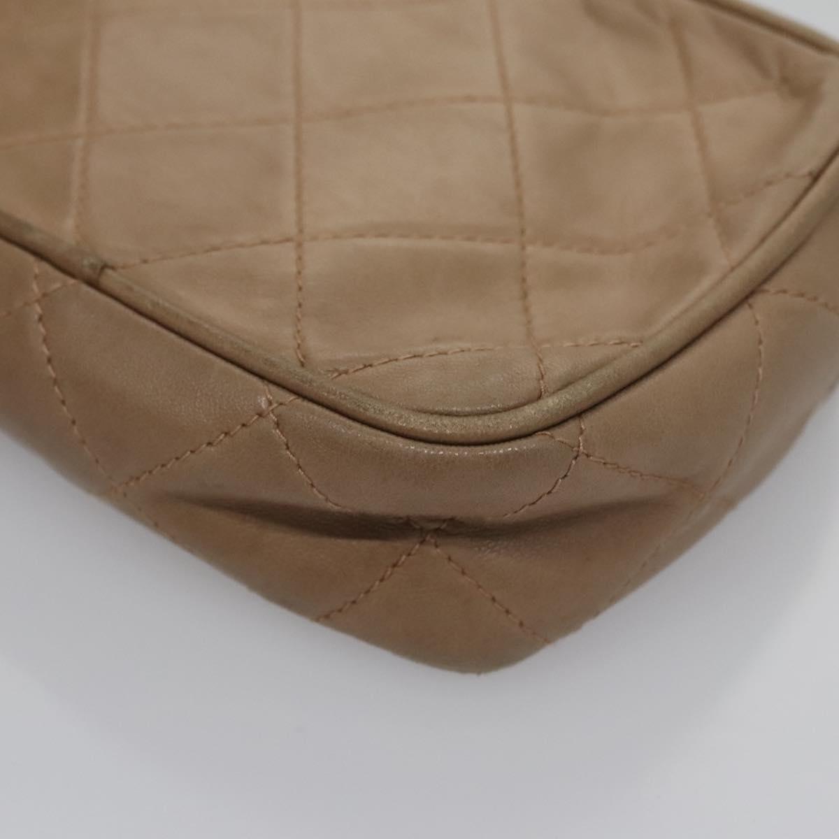 CHANEL Matelasse Pouch Lamb Skin Beige Gold CC bs22262