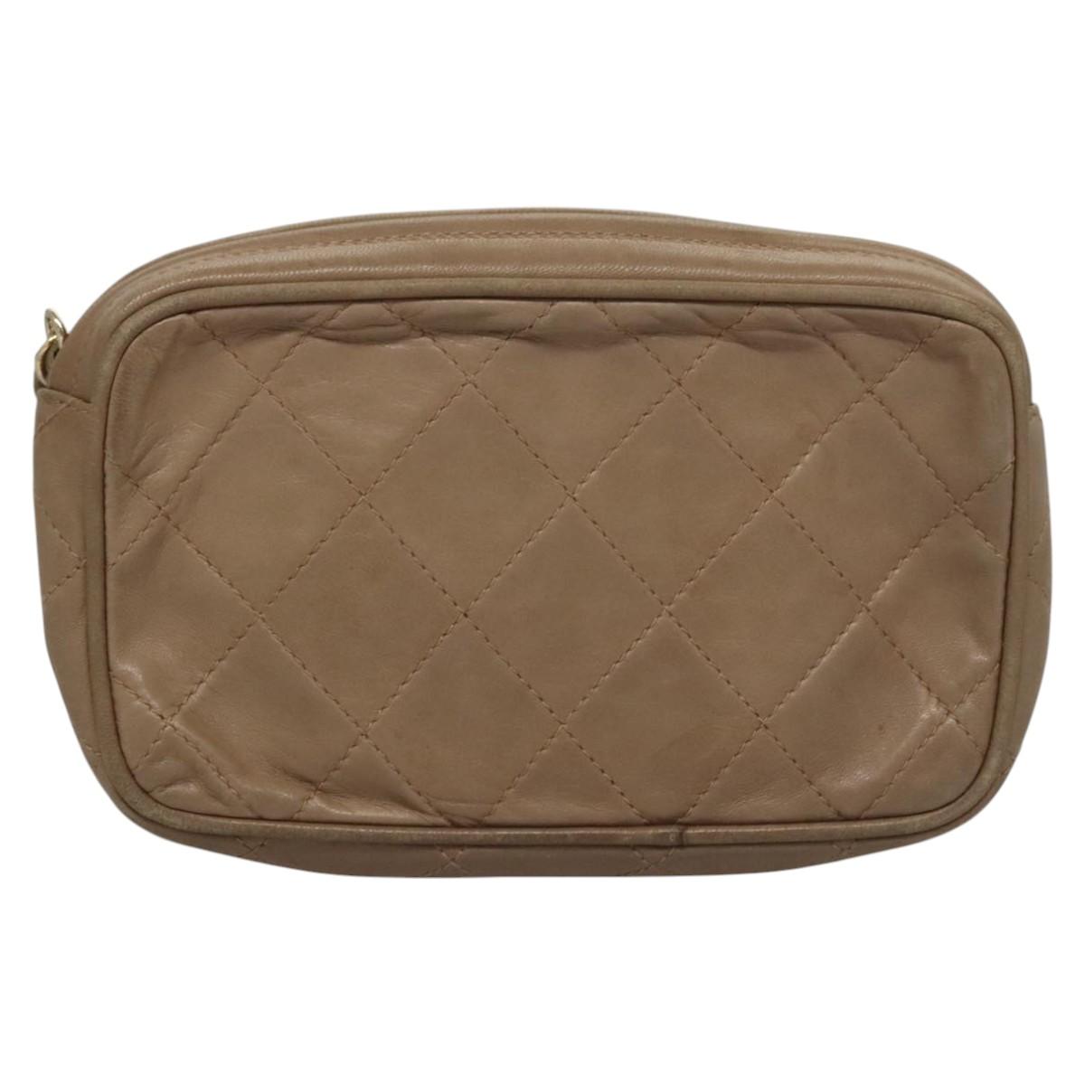 CHANEL Matelasse Pouch Lamb Skin Beige Gold CC bs22262