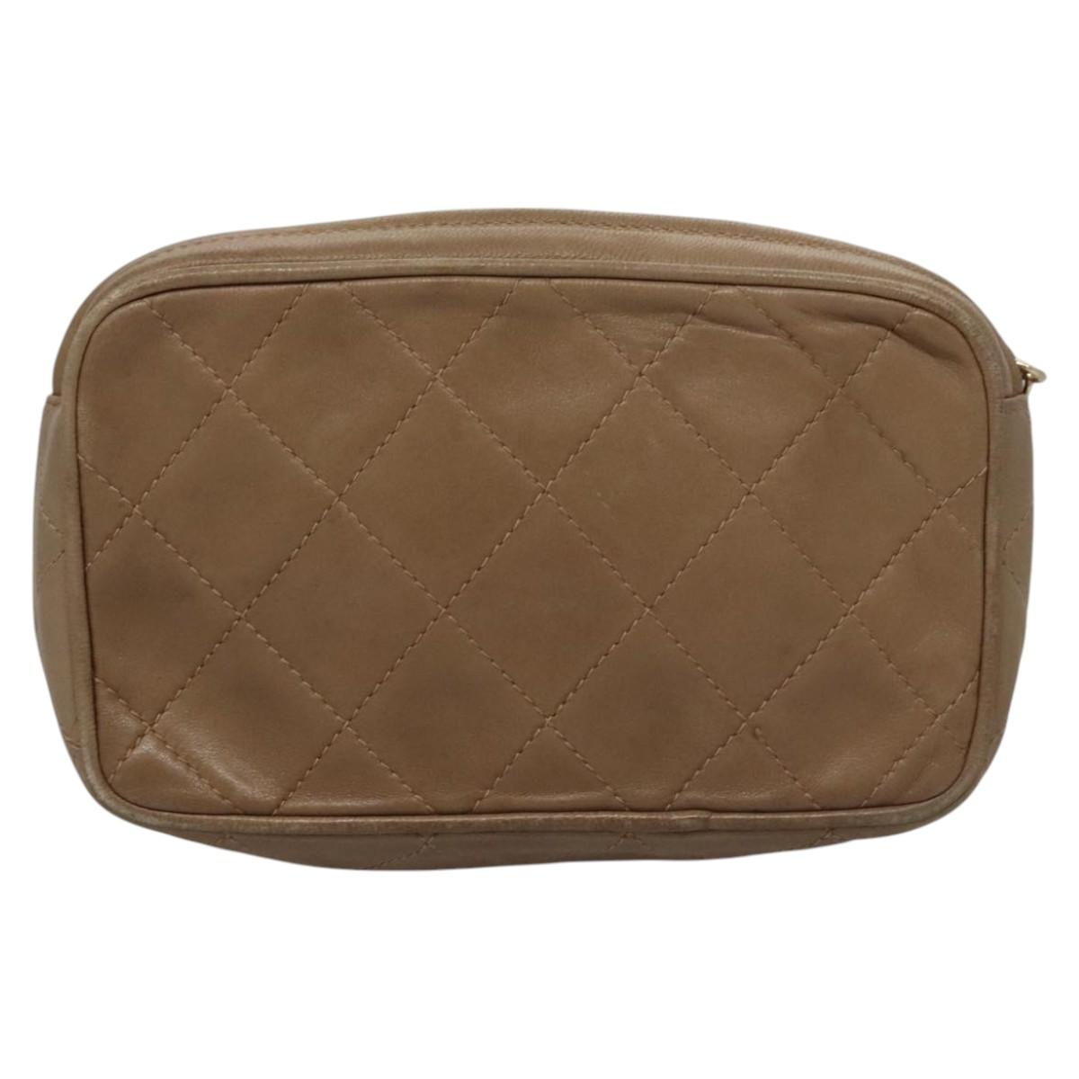 CHANEL Matelasse Pouch Lamb Skin Beige Gold CC bs22262