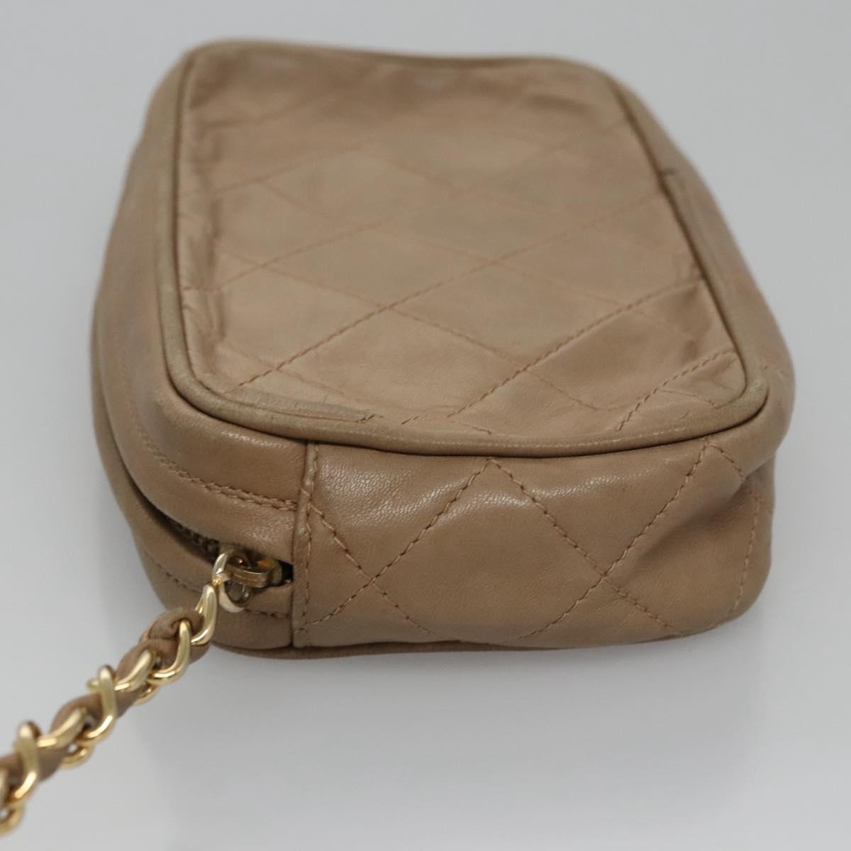 CHANEL Matelasse Pouch Lamb Skin Beige Gold CC bs22262