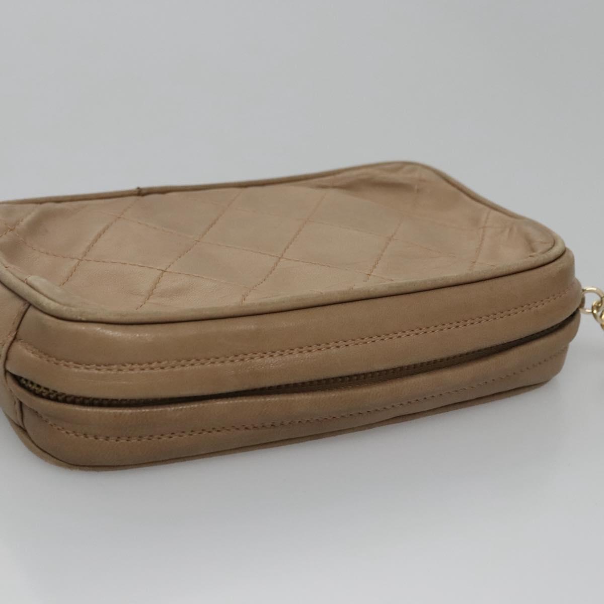 CHANEL Matelasse Pouch Lamb Skin Beige Gold CC bs22262