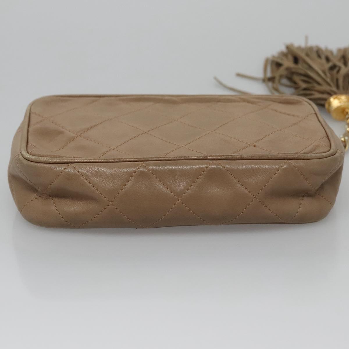 CHANEL Matelasse Pouch Lamb Skin Beige Gold CC bs22262