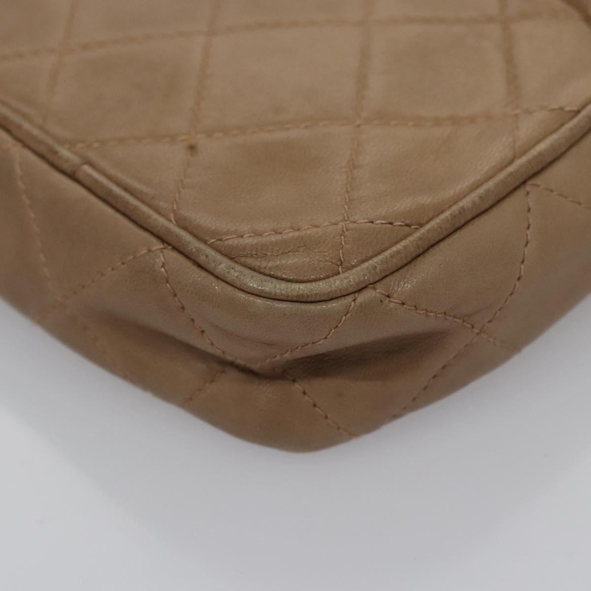 CHANEL Matelasse Pouch Lamb Skin Beige Gold CC bs22262