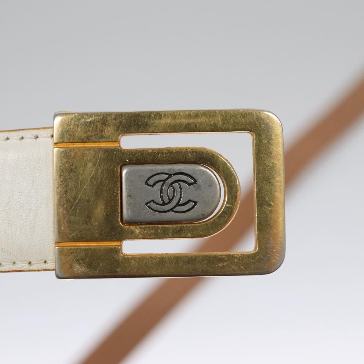 CHANEL Belt Leather 40.9"" Gold White CC bs22410