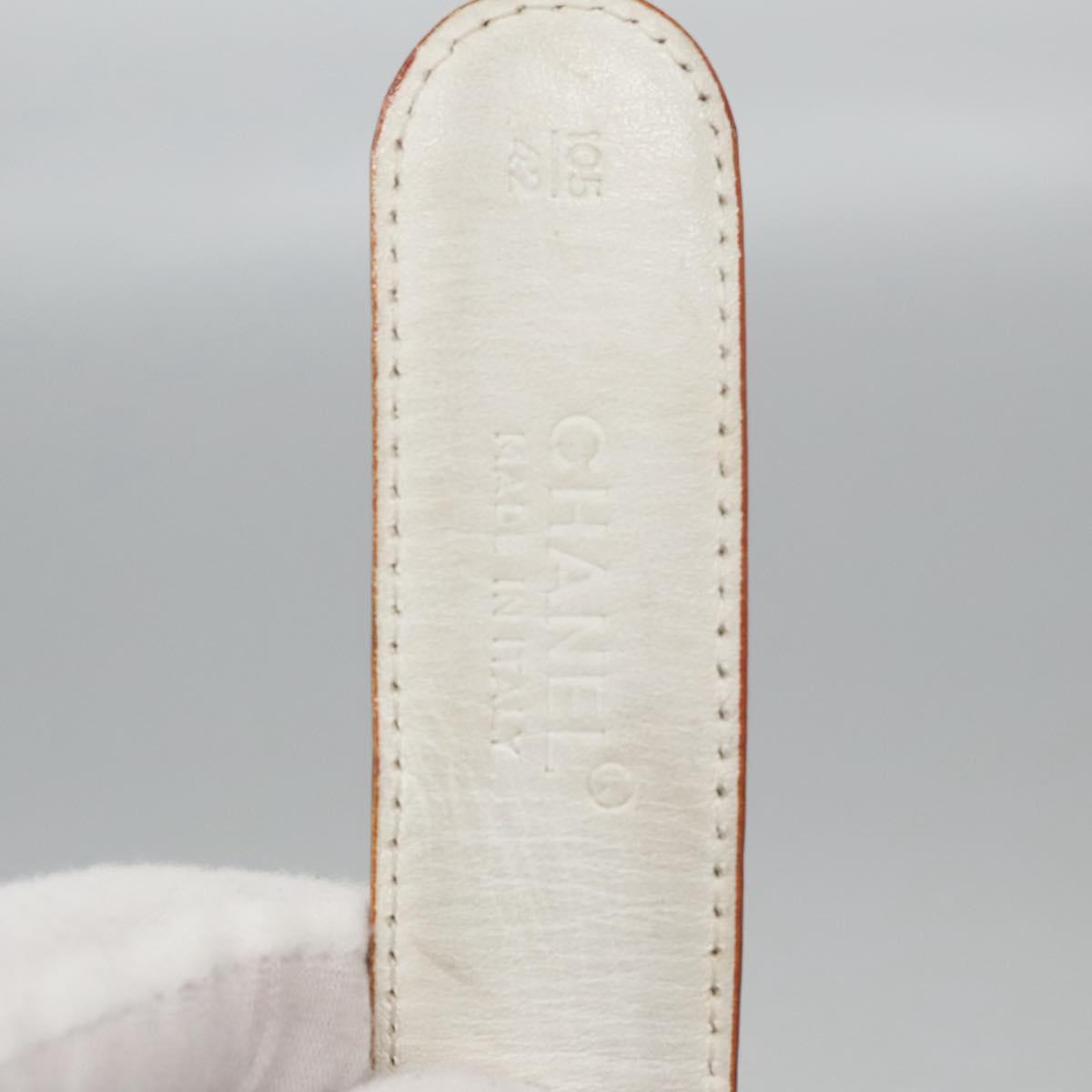 CHANEL Belt Leather 40.9"" Gold White CC bs22410