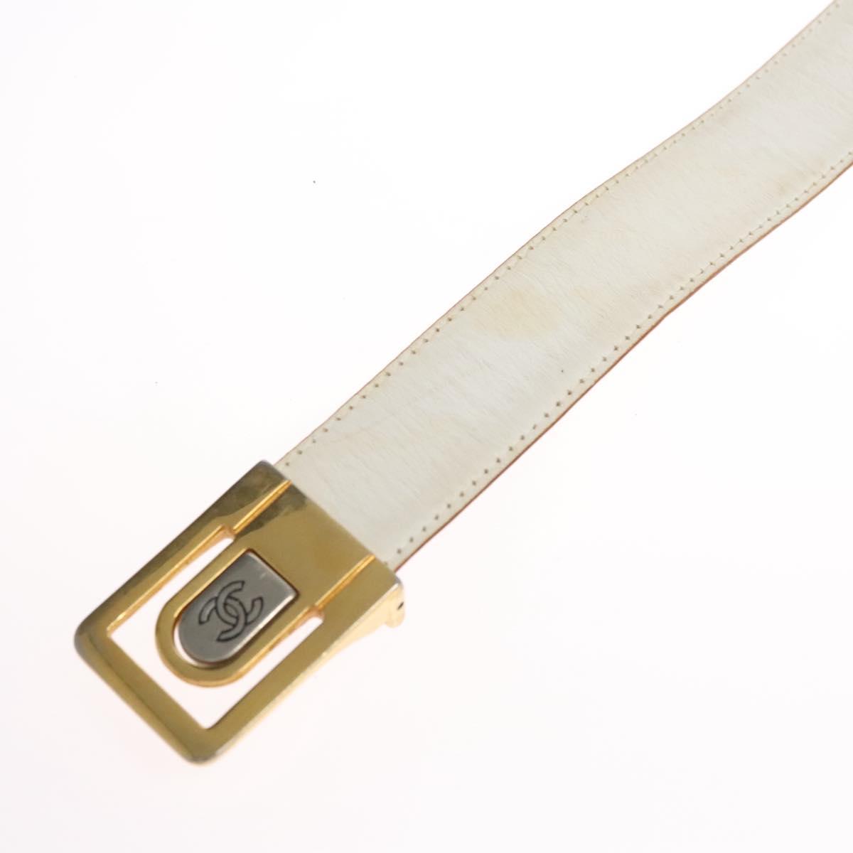 CHANEL Belt Leather 40.9"" Gold White CC bs22410