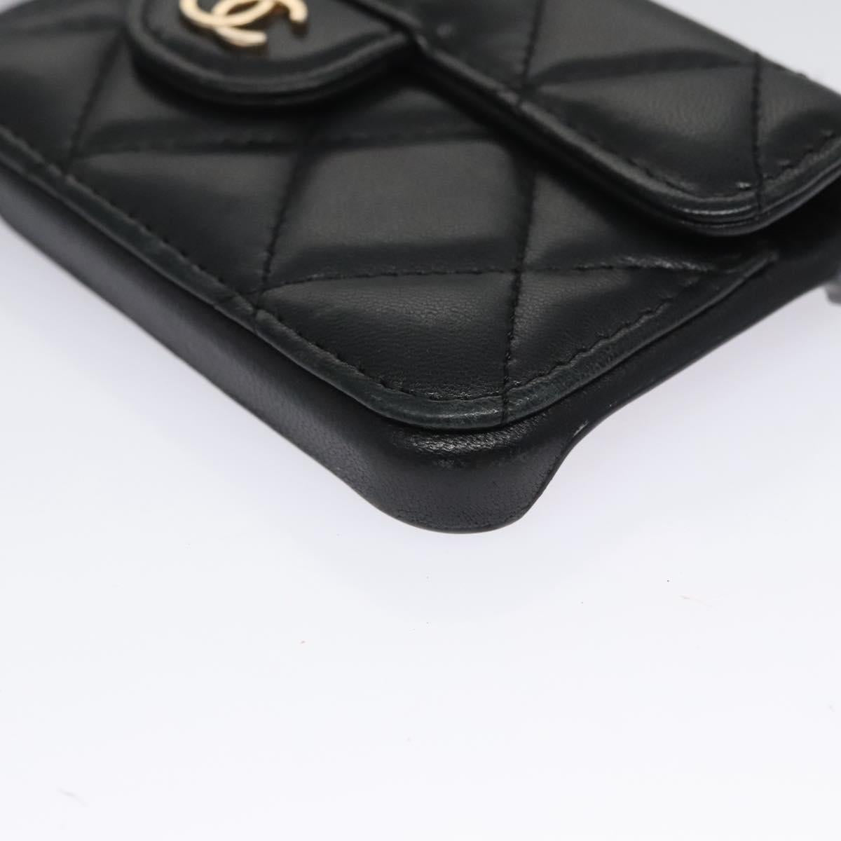 CHANEL Chain Phone Case Lamb Skin Black Gold CC bs22420
