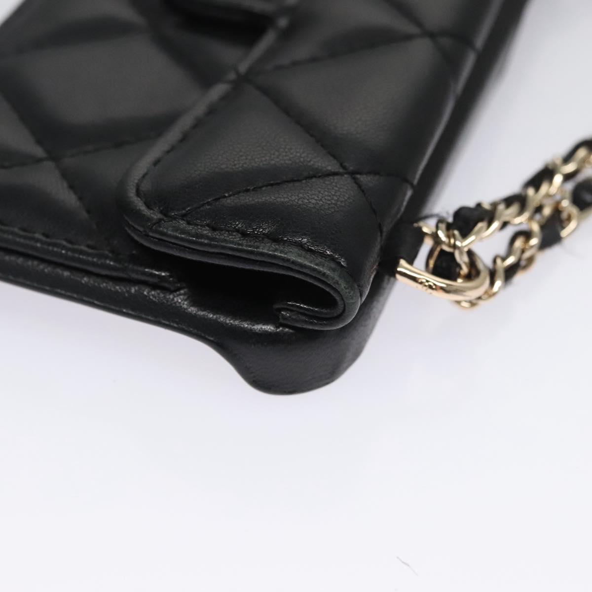 CHANEL Chain Phone Case Lamb Skin Black Gold CC bs22420