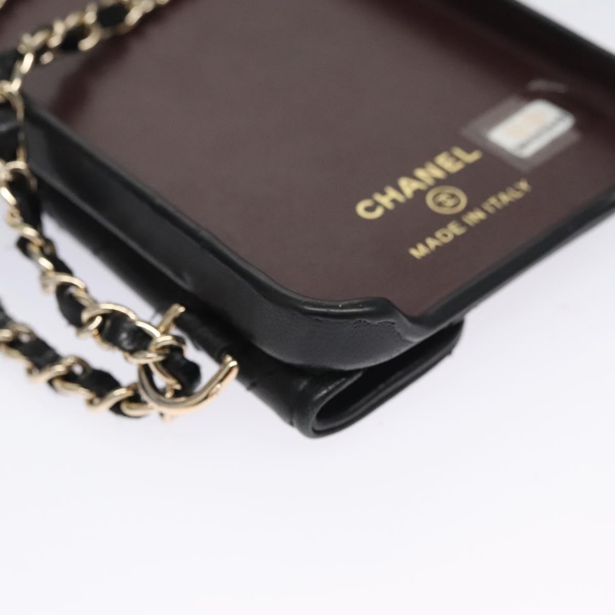 CHANEL Chain Phone Case Lamb Skin Black Gold CC bs22420